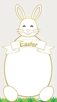 Easter card template white and gold rabbit integrated with large egg shaped.. イラスト素材