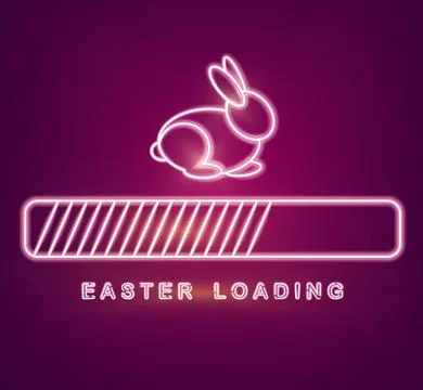 Easter card Vector with neon rabbit loading symbol. Spring holidays Ilustración de archivo