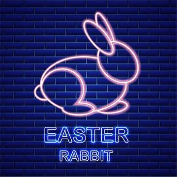 Easter card Vector with neon rabbit. Spring holidays. blue backgrounds Illustrazione stock