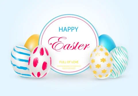 Easter card with white decorated 3D eggs. Stock Illustration