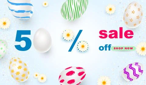 Easter card with white decorated 3D eggs. Illustrazione stock