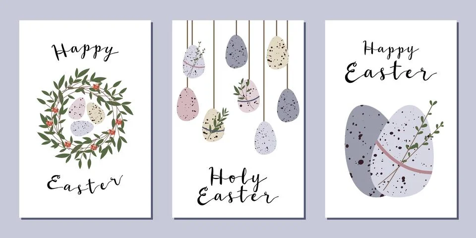 Easter cards. Cute easter egg, nest, branch and leaves. Eco rustic decoration Illustrazione stock