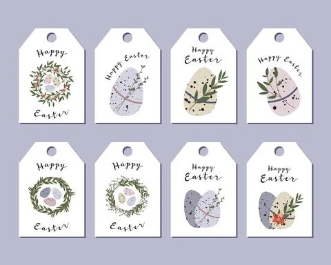 Easter cards. Cute easter egg, nest, branch and leaves. Eco rustic decoration Stock Illustration