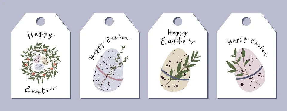 Easter cards. Cute easter egg, nest, branch and leaves. Eco rustic decoration Illustrazione stock