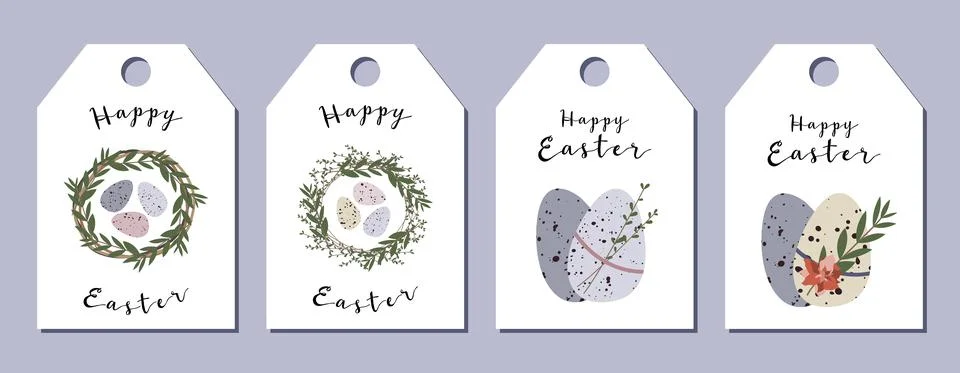Easter cards. Cute easter egg, nest, branch and leaves. Eco rustic decoration Stock Illustration