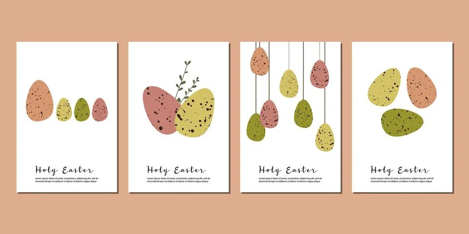 Easter cards. Cute easter egg, nest, branch and leaves. Eco rustic decoration Stock Illustration