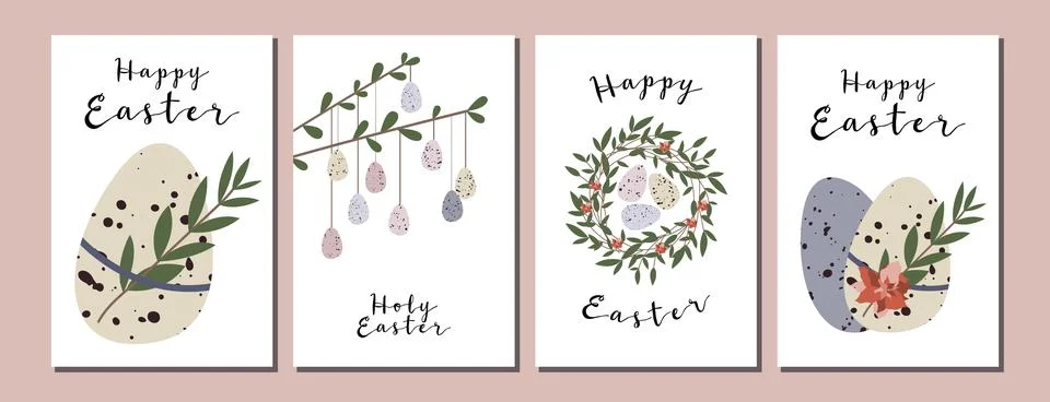 Easter cards. Cute easter egg, nest, branch and leaves. Eco rustic decoration Illustrazione stock