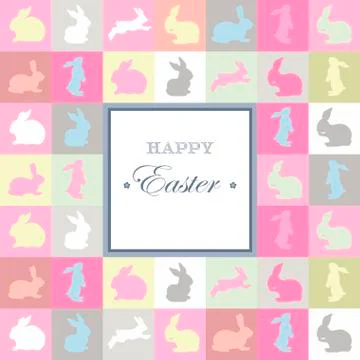 Easter cards with rabbit bunny silhouettes in soft pastel colors. Retro backg Stock Illustration