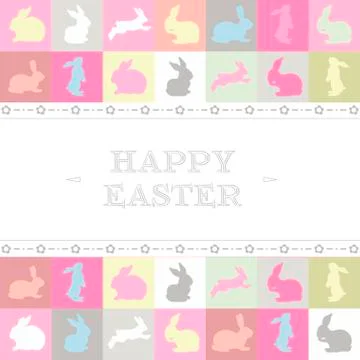 Easter cards with rabbit bunny silhouettes in soft pastel colors. Retro backg Stock Illustration