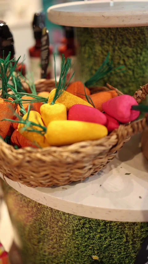Easter carrot bath bombs basket display Video stock 332163738