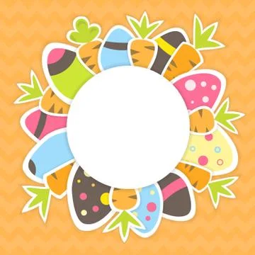 Easter carrots and eggs pattern on a orange Illustrazione stock