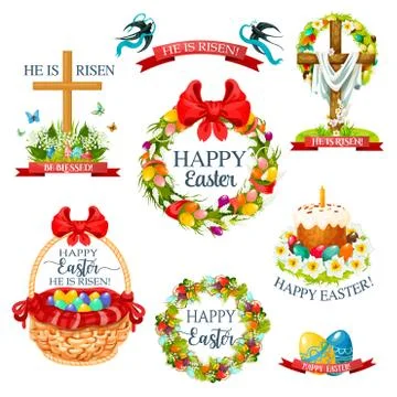 Easter cartoon icon and label set design Illustrazione stock