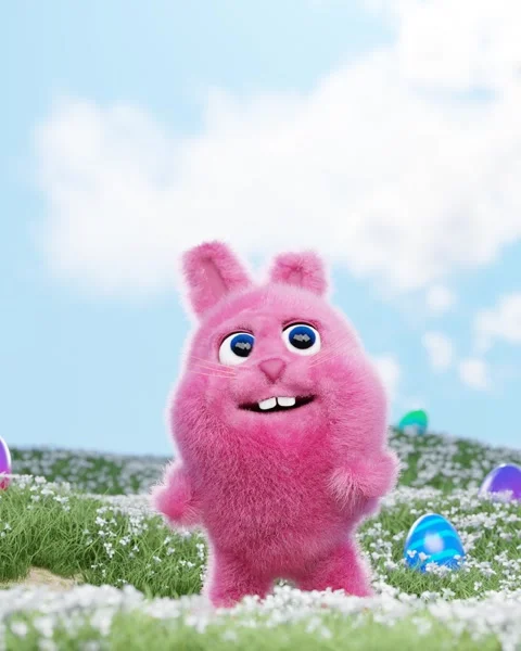 Easter cartoon rabbit dancing in the meadow. Easter hunting concept Video stock 267623919