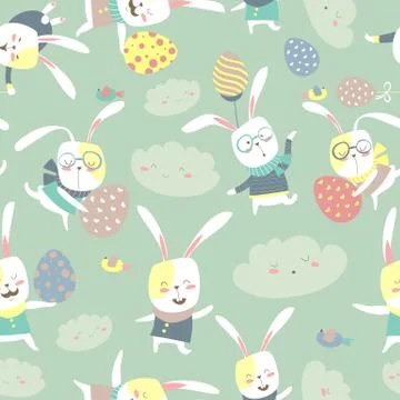 Easter cartoon seamless pattern Stock Illustration