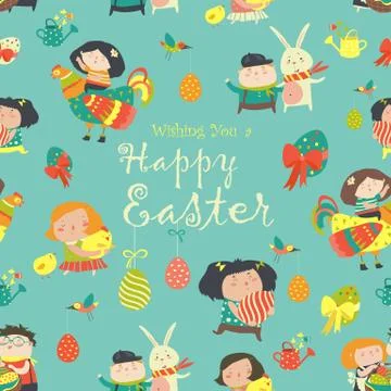 Easter cartoon seamless pattern Stock Illustration