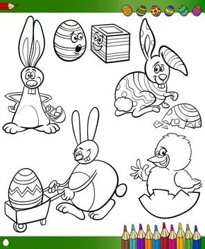 Easter cartoons for coloring book Easter Themes Collection Set of Black an... Stock Photos
