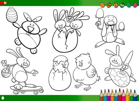 Easter cartoons for coloring book Stock Illustration