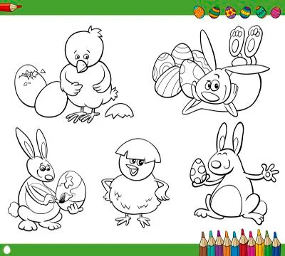 Easter cartoons coloring book Stock Illustration