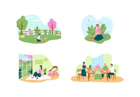 Easter celebration 2D vector web banner, poster set Illustrazione stock