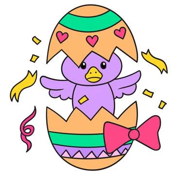 Easter celebration chicks born from egg shells, doodle icon image kawaii Stock Illustration
