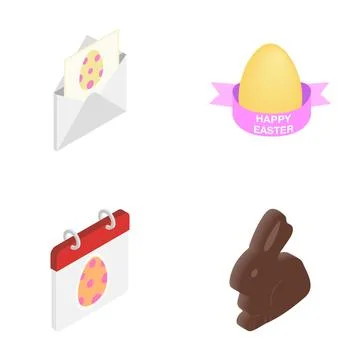 Easter celebration concepts showing eggs, calendar, card, and chocolate bunny Stock Illustration