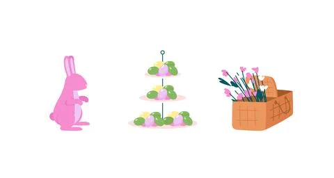 Easter celebration flat color vector detailed object set Stock Illustration