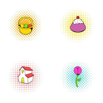 Easter celebration items in pop art comic style Stock Illustration