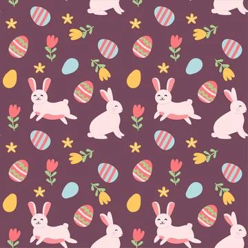 Easter celebration pattern with bunnies and colorful eggs for festive design 스톡 일러스트