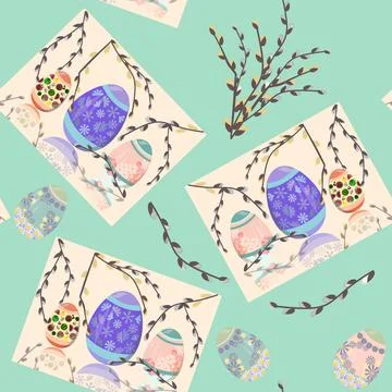 Easter celebration pattern with a set of decorated eggs Stockillustratie