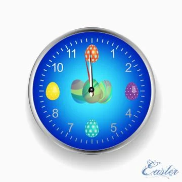 Easter celebrative clock with eggs Stock Illustration