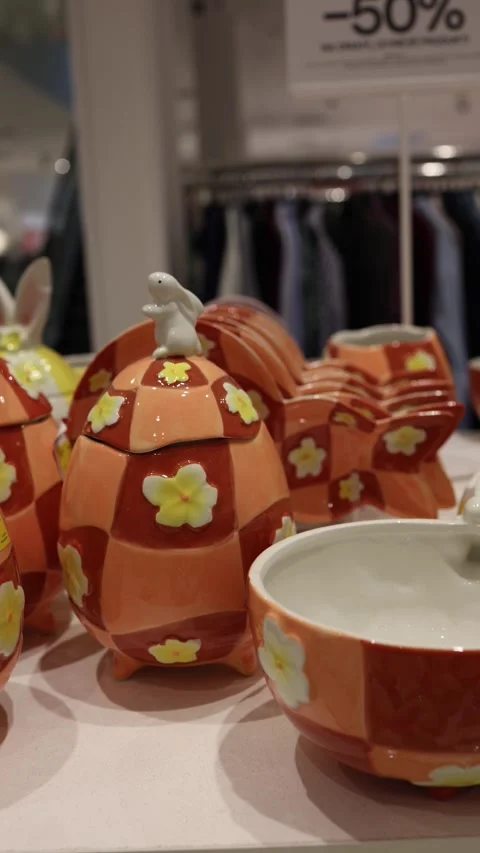 Easter ceramic egg kitchen decor Video stock 331812010