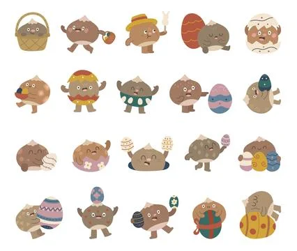 Easter chestnut character set Stock Illustration