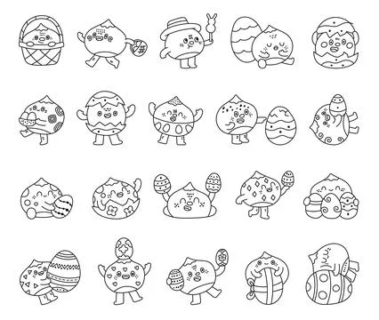 Easter chestnut character set in outline line Stock Illustration