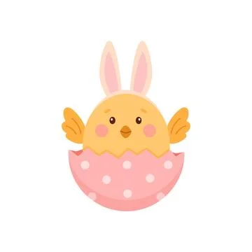 Easter chick with bunny ears on white background. Stock Illustration