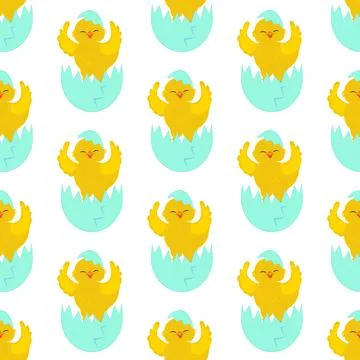 Easter chick cute animal vector illustrationseamless pattern Stock Illustration