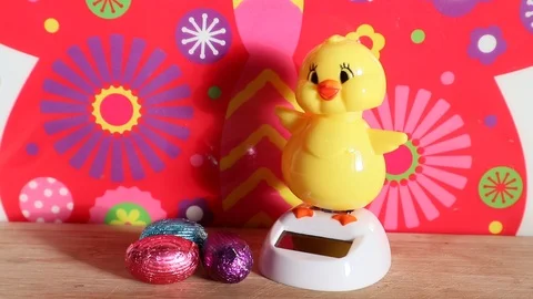 Easter Chick Dancing to Deliver Chocolate Eggs Stock Footage 126787116