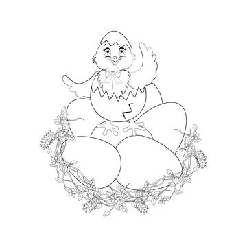 Easter chick with egg cute animal seamless outline Illustrazione stock