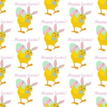 Easter chick with egg cute animal seamless pattern イラスト素材