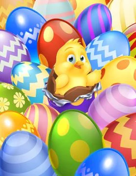 Easter Chick Eggs Background Cartoon Stock Illustration