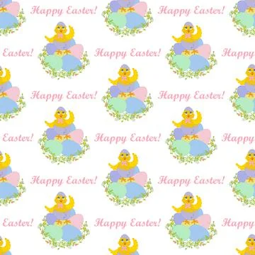 Easter chick on eggs seamless pattern 스톡 일러스트