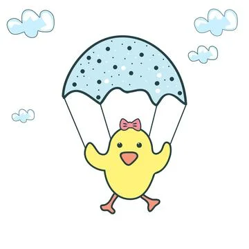 The Easter chick with eggshell parachute Stock Illustration