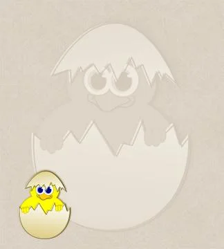 Easter chick in eggshell - watermark illustration Illustrazione stock