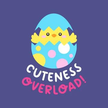 Easter Chick Hatching from Blue Egg with Cuteness Overload Quote Illustrazione stock