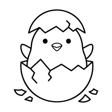 Easter chick hatching from egg for coloring and stickers Stock Illustration