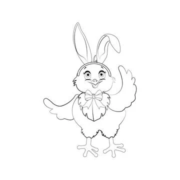 Easter chick wearing bunny ears cute animal outline Stock Illustration