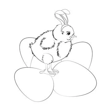 Easter chick wearing rabbit ears vector illustration outline Stock Illustration