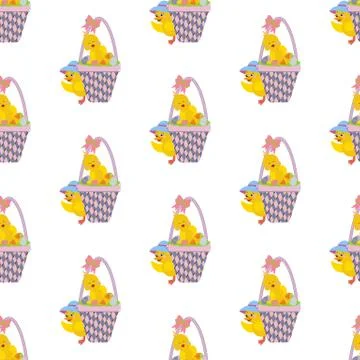 Easter chicken in basket seamless pattern Stockillustratie