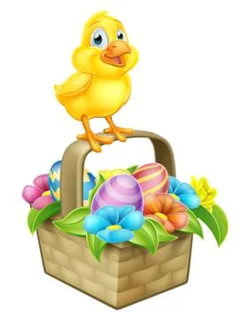 Easter Chicken Chick Egg Basket Stock Illustration