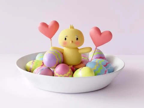 Easter chicken with colored easter eggs Illustrazione stock