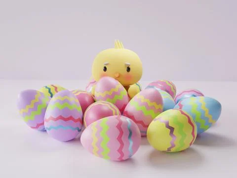 Easter chicken with colored easter eggs Stock Illustration